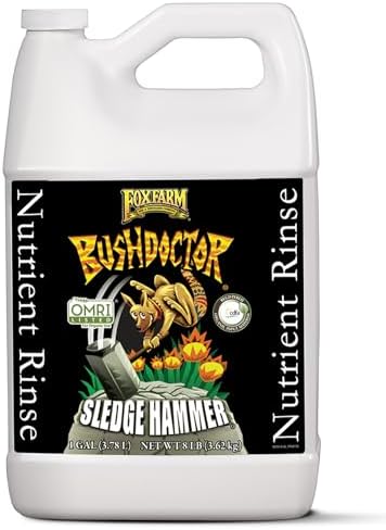 FoxFarm Bush Doctor Sledgehammer Nutrient Rinse &ndash; OMRI Listed Organic Liquid Fertilizer Flush for Soil & Hydroponic Systems, Removes Fertilizer Buildup & Relieves Nutrient Lockout, 1 Gallon