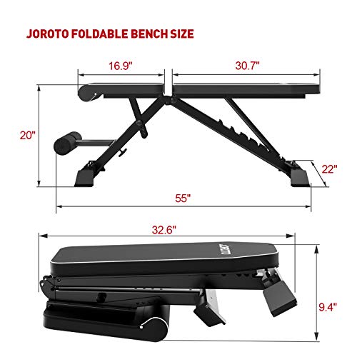 JOROTO Adjustable Weight Bench Strength Training Incline Decline Bench Full Body Workout Bench 8 Adjustable Angles Exercise Bench for Home Gym