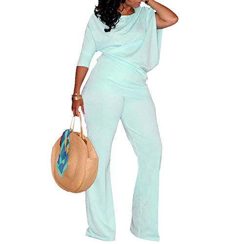 VERWIN Plain Full Length High Waist Women's Jumpsuit Woman Romper M Turquoise