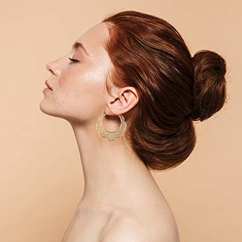 Bohemian Boho Filigree Hoop Earrings for Women – Intricate & Delicate Cutout Design Details – Tribal Floral Gypsy Lightweight Geometric Metallic Statement Earrings3