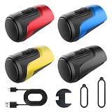 SPORWAY Timbre de bicicleta eléctrico: timbre ruidoso para bicicleta, bocina de bicicleta de 125 dB, sistema de alarma antirrobo, recargable por USB, con alfombrilla antideslizante y correa, para MTB,
