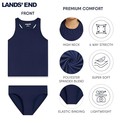 Image of Lands' End Girls' UPF 50+ Swim Bikini Bottom and Racerback Tankini Set