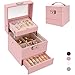Boîte à Bijoux 3 Couches, Coffre à Bijoux , boîte à bijoux de voyage, Organisateur de Bijoux avec tiroir pour Bracelets, Boucles d'oreilles, bagues, Colliers, Montres, Rose