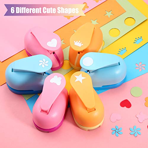 6 Pieces Craft Hole Punch Paper Punches Handmade Scrapbook Puncher Mixed Shapes Punches Tools For Kids Paper Supplies, Circle, Star, Heart, Crown, Flower And Butterfly Shapes #TOP5