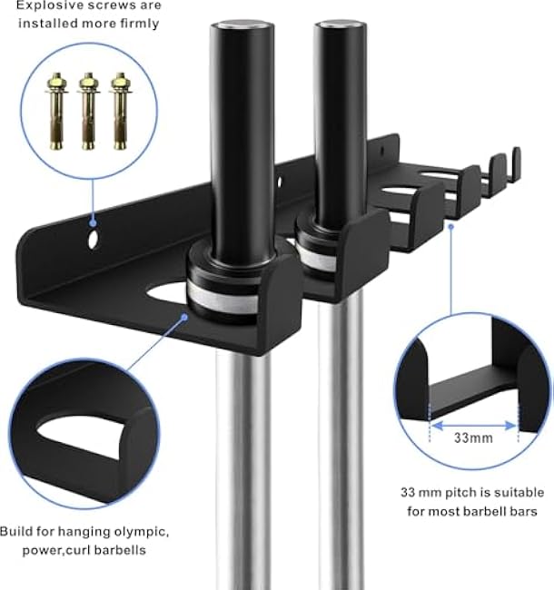 Barbell Storage Rack, Heavy Duty Vertical Hanging Barbell Rack, Wall Mounted Barbell Holder, Olympic Wall Mount Barbell Holder Space Saving Bar Holder Suitable for Garage, Gym, Home Fitness (5 hook black)