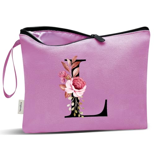 Image of Vavabox A-Z Personalized Makeup Bag, Birthday Gifts for Women Mom, Gifts for Best Friend, Bride Bridesmaid Cosmetic bag (L, 07-Purple)