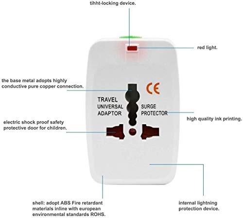 Image of Madhabi Universal Travel Adapter with Dual USB Ports - Worldwide All-in-One Power Plug Adapter for UK, US, EU, AUS - Surge Protection Charger for Mobile Phone, Laptop, Tablet, Camera - White