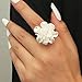 Izpack White Pearl Flower Statement Ring for Women Camellia Rose Flowers Adjustable Open Bands Wedding Promise Finger Rings Fashion Exaggerated Comfort Fit Jewelry Gifts Birthday
