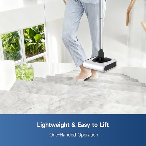 FMART FM-009 Cordless Electric Floor Sweeper — Lightweight One-Hand Operation with Flexible Handle, Quiet Design, Powerful High-Speed Edge Brush, for Hard Floors, Corners & Low-Pile Carpets