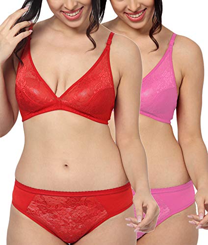 Image of StyFun Women Cotton Bra Panty Set, Non-Padded, Non-Wired, Sexy Lingerie for Honeymoon Lingerie Set for Women for Sexy hot Bra Panty Set for Women Combo Pack Color- Multi-Color Cup-B
