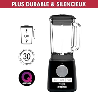 Magimix Blender Power Mixeur Professionnel 4 - Blender Électrique, Hachoir, Mixeur pour Smoothie, Hachoir Robot Multifonction - Bol en verre - Noir