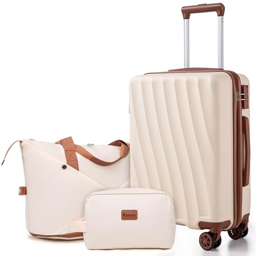 Image of Carry on Luggage Sets 22x14x9 Airline Approved Durable Travel Luggage Suitcases with Wheels,ABS Hard Case Suitcases with Spinner Wheels,(White,3 Piece Sets(20 inch /DB /TB))