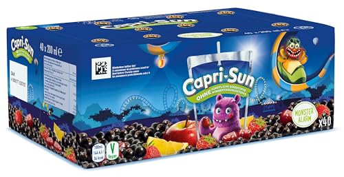 Capri-Sun Monster Alarm Kinder Fruchtsaftgetränk Vorratspack (40 x 200ml) Fruchtsaft - Apfel Johannisbeere & Kirsche - Ohne künstliche Zusätze - Vegan Glutenfrei