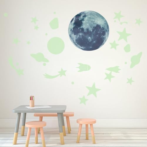 Pegatinas fluorescentes de estrellas y luna para pared, 20 cm miniatura 6