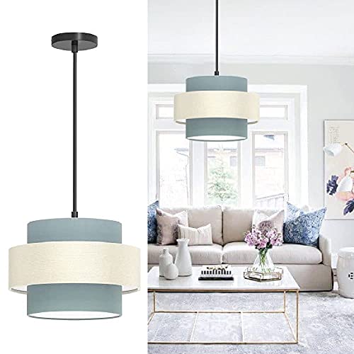 Depuley Lampadario a sospensione a LED con Paralume in Tessuto e Metallo, Lampada da interni dal design moderno con cavo regolabile, Doille E27 (lampadina non fornita), ideale per soggiorno, camera da