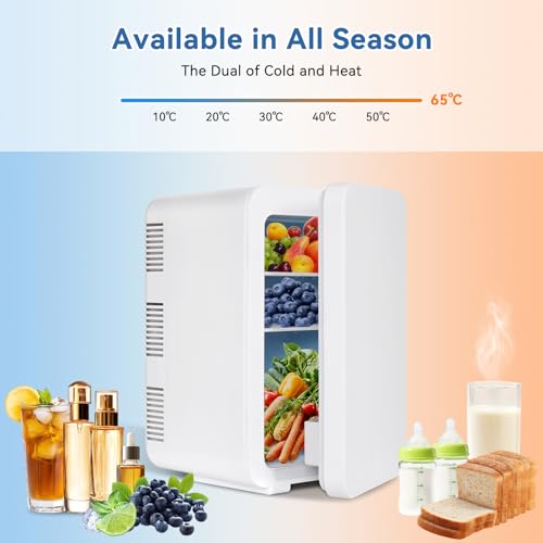 ARTETHYS Mini Fridge for Bedrooms 10L Small Car Fridge Mini Refrigerator with Cooler and Warmer for Home Office, 220V AC 12V DC, White - Image 4