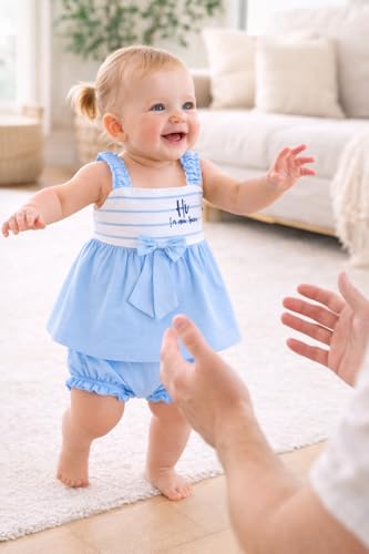 Image of Baby Girls Frock Dress with Bloomer Set | Short Sleeve Polka Dot Inner Layer & Bow Detail Special for 0-6 Months