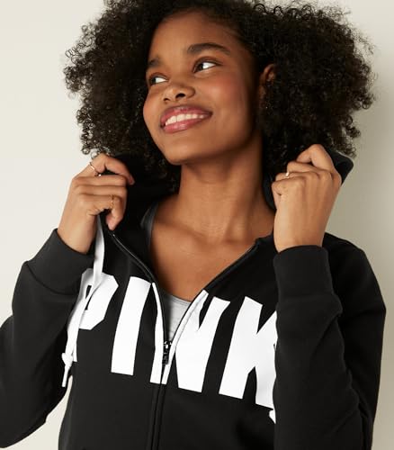 Victoria's Secret Women's PINK Logo Full Zip-up Sweatshirt, Black, XS - image 3