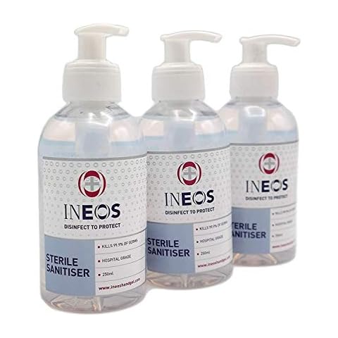Pack of 3 x 250ml Ineos Hospital Grade Sterile Sanitiser Gel Cover
