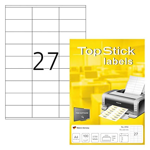 TopStick 8704 multifunktionsetiketter, 27 etiketter per A4-ark, 70 x 32 mm, 2700 etiketter, självhäftande, små klistermärken för laser- och bläckstråleskrivare, vita