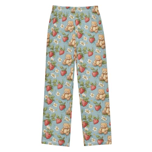 senya Bear Strawberry Flower Long Pajama Pants Bottoms Soft Sleepwear with Pockets