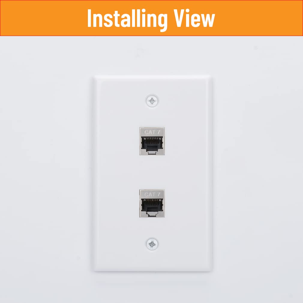 Lot de 2 plaques murales RJ45 à 2 ports, simple interrupteur Cat7 avec coupleur Ethernet Cat7 blindé en métal, support de montage basse tension pour câbles réseau (blanc, lot de 2)