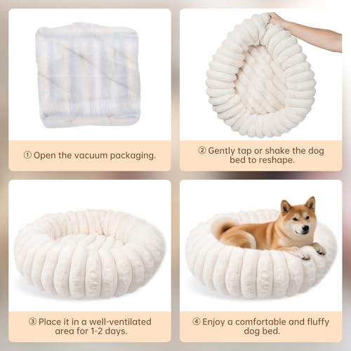 Donut Dog and Cat Bed, Luxurious Comfortable Faux Rabbit Fur Pet Beds, Round Anti-Anxiety Calming Puppy Kitten Bed with Anti-Slip Bottom for Small Medium Dogs & Cats(20", White) - Image 6