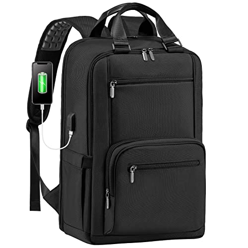 LOVEVOOK Laptop Backpack for Men Women, 17.3 Inch Computer Backpack with USB Port Waterproof Business Backpack TSA Friendly Work Bag Travel Backpack, College School Bookbag Vintage Daypacks, Black