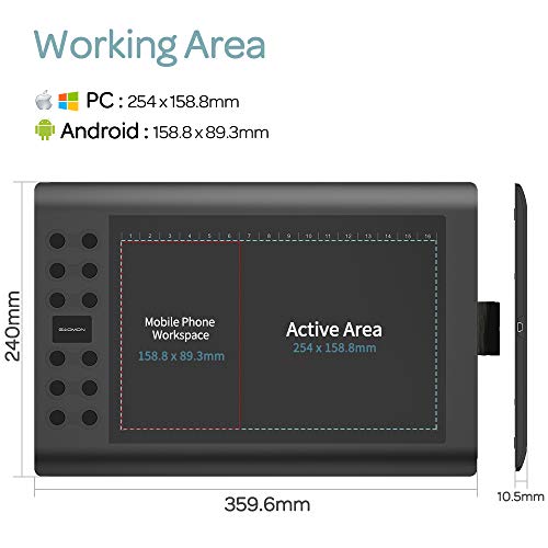 GAOMON M106K PRO Grafiktablett zum Zeichnen & zur Fotobearbeitung mit 8192 Druckstufen Battrielosem...