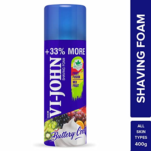 Image of VI- JOHN Shaving Foam For Men, Fruit Fusion Shaving Foam With Goodness of Nature, Tea Tree Oil, Vitamin E Enriched and Anti- Bacterial Formula (400gm- Pack of 1)
