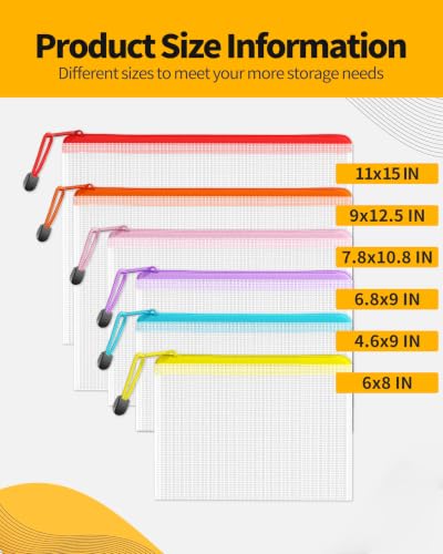 Image of SUNEE Multisize Plastic Zipper Pouches (6 Colors, 18 Packs), Water-Resistant Zip Bag for School Office Supplies, Puzzles & Games Organizing Storage