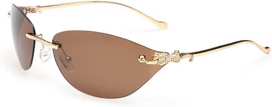 Rimless Sunglasses Fashion Sunglasses Fashion Leopard (Brown)
