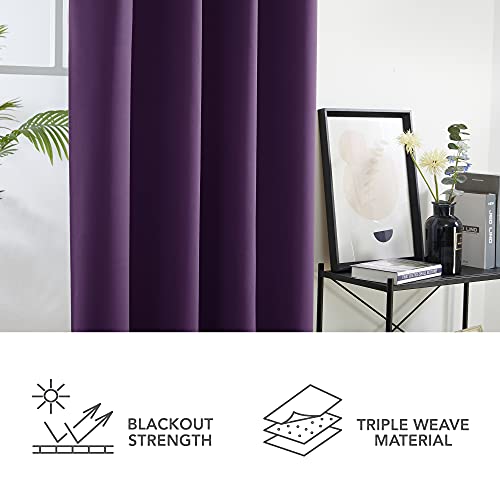 Image of Deconovo Super Soft Thermal Insulated Ring Top Blackout Curtains Bedroom Curtains for Kids 46 x 90 Inch Purple Grape Two Panels