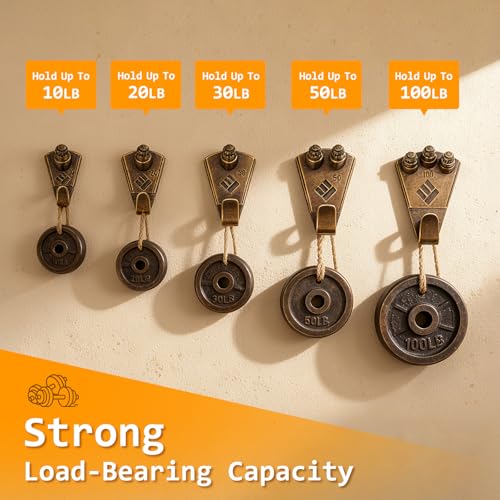 Image of KURUI Bronze Picture Hanging Kit, Heavy Duty Wall Hangers Set with Brass Hooks, Nails, Wire and Mini Level, Assorted Sizes, for Frames, Posters, Art, Canvas, Home Decor, 69 Pcs