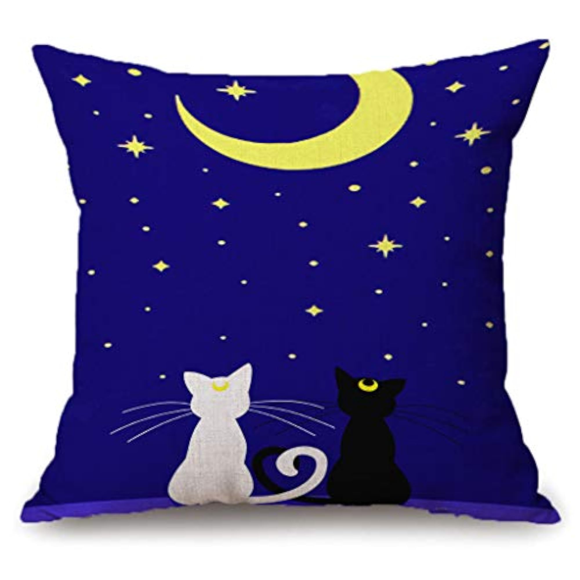 Square Cushion Cover, Black and White Cat Design, 45x45cm