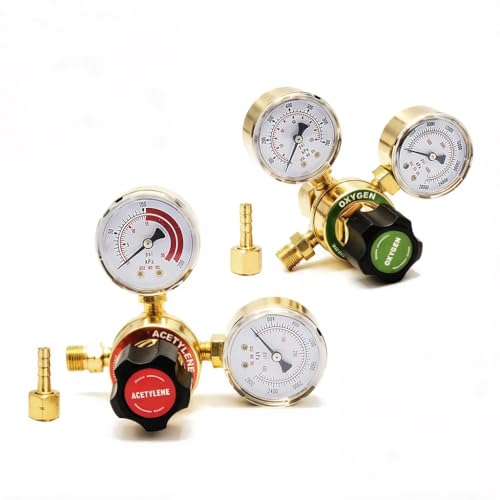 Image of Oxygen And Acetylene Regulator Set, CGA540 and CGA200 Acetylene Inlet Connection Compatible with V-Style Welding Cutting Gas Torch, CGA200 Acetylene Regulator For Small Cylinder