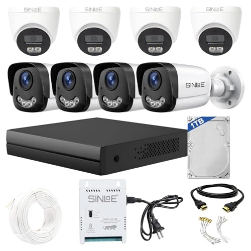 Image of SINLOE 8 Channel 1080P Full HD DVR 2MP Night Color 4 Dome + 4 Bullet, 1TB Hard Disk Full Combo Set