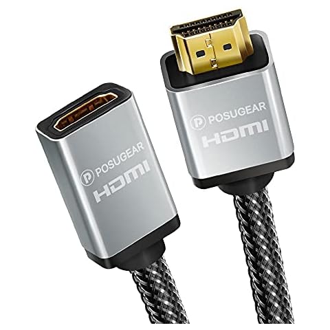 HDMI Extension Cable (1M), POSUGEAR Nylon Braided HDMI Male to Female Lead (4K@60Hz) compatible with HDMI 2.0a/b, 1.4a (Ultra HD 2160P, 3D, Full HD 1080P, HDR, ARC, Ethernet)-Gold Plated Cover