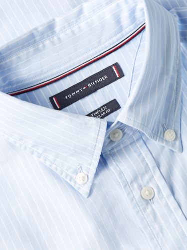 Tommy Hilfiger Mens Long Sleeve Poplin Shirts in Regular Fit, Men's Button Down Shirts, Also Available in Big and Tall Sweet Blue/Stripe Medium