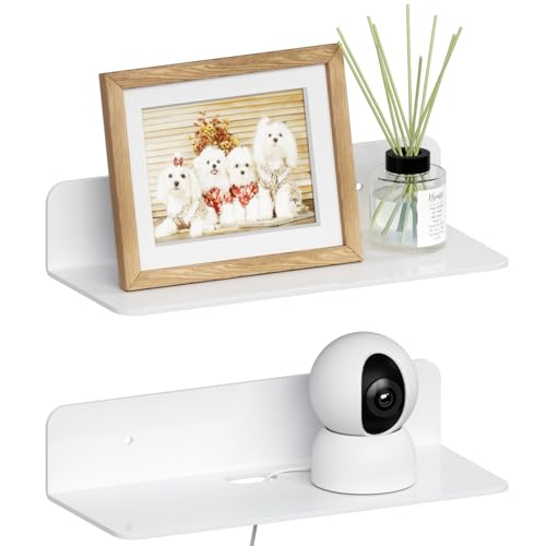 RICHER HOUSE White Adhesive Shelves Acrylic with Wire Hole 15x4 2 Pack
