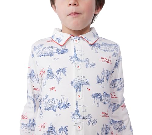 Pigiama bambino in cotone con bottoni e stampa Parigi - 7