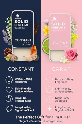 Image of Solid Perfume Combo - Soiree & Antonia | 2-Pack Alcohol-Free Natural Cologne | Long-Lasting Fragrance for Men & Women | Citrus, Floral & Woody Notes | 12g Each (Bergamot, Mimosa flower)