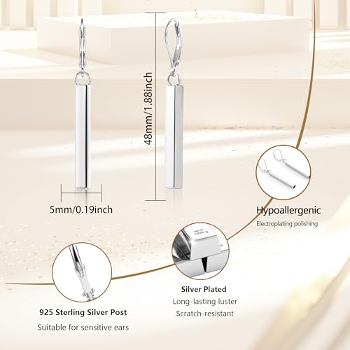 Sterling Silver Dangle Earrings for Women 14K Gold Plated Long Bar Dangle Drop Earrings for Women Trendy Hypoallergenic French Leverback Earings3