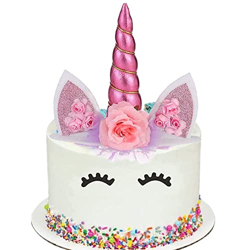 HJHL Unicorn Cake Topper Set 6 Pieces Gold Party Supplies for Birthday Baby Shower Wedding Yellow (Pink)