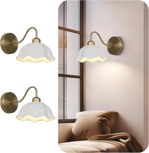 Image of Gold Wall Sconces Set of Two Vintage Industrial Wall Lights Modern Farmhouse Sconces Wall Lighting Indoor Wall Mount Light Fixture with White Glass Lampshade Hardwire Wall Lamp MWL02-2B