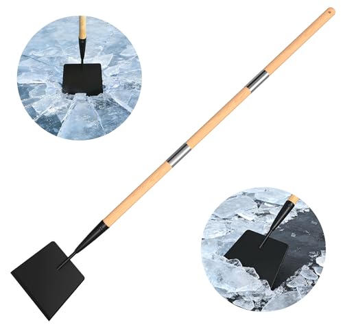 Wooden Handle Ice Scraper&Chopper for Driveway Sidewalk, Heavy Duty Ice Chipper, Ice Breaker Tool, Ice Shovel&Chisel&Spud, Floor Scraper for Ice Removal(56In)