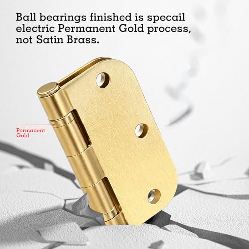 Image of 6 Pack Satin Brushed Brass Door Hinges 3-1 /2 inch x 3.5 Inch 5 /8 inchRadius Integral Ball Bearing Door Hinge No Squeak Enduring Mute Standard Hinges for Interior Doors Bed Room RV Home Decor House Essentials