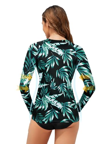 Tanst Sky Women's Rash Guard Swim Top Long Sleeve Bathing Suits UV Shirt Zipper Rashguard Swimsuit3