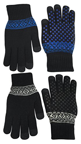 N'Ice Caps Kids Magic Stretch Warm Plush Lined Knit Touchscreen Gloves - 2 Pair Pack