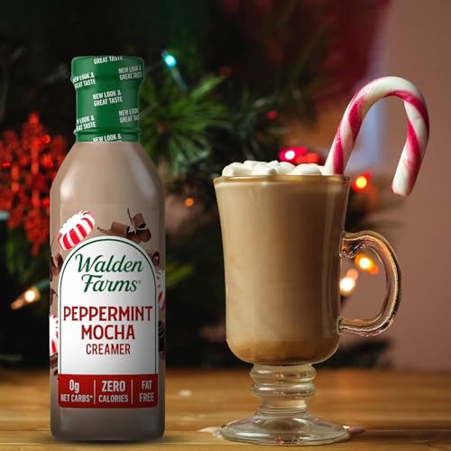 Walden Farms Peppermint Mocha Coffee Creamer, 12 oz. Bottle, Fresh Flavored Non-Dairy Milk Substitute, Natural and Organic Liquid, Gluten Free and Low Carb, Vegan Friendly, 6 Pack